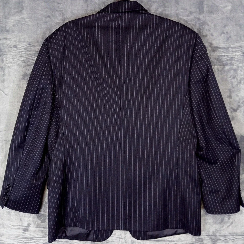 Jones‎ New York Mens 42R Wool Pinstripe Blazer Jacket Navy Stripe Classic Y2K